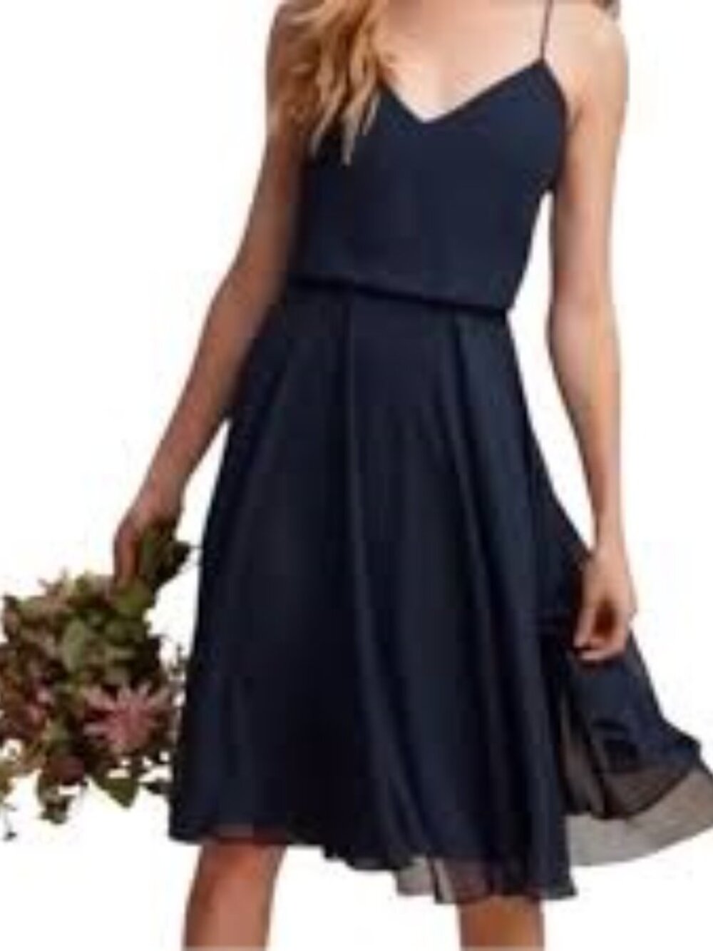 Jenny Yoo navy blue stripe lined dress back zip formal dress size 10